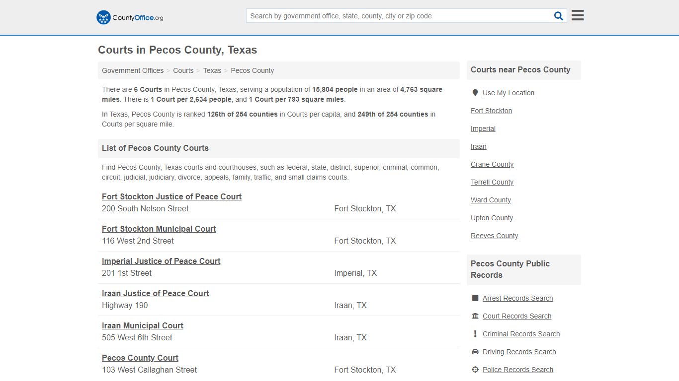 Courts - Pecos County, TX (Court Records & Calendars)